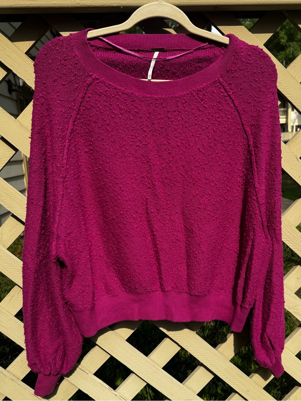 Free People Fuchsia Pink Textured Crewneck Sweater